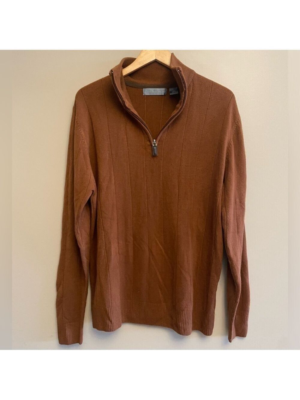 Oscar De La Renta Men’s Quarter Zip Burnt Orange Brown XL